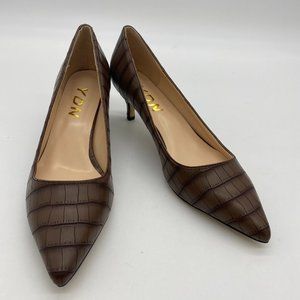 YDN brown pointy toe leather low heels kitten shoes pumps